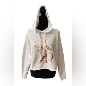 Calvin Klein Jeans: White Hoodie Sweatshirt with CK Mirror Logo on Front